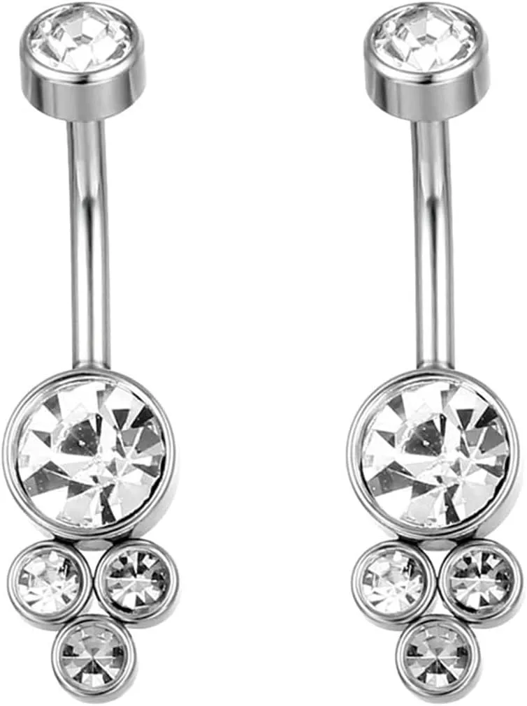 Gualiy 2 Pcs Navel Piercing Rings Surgical Steel Round Cubic Zirconia Silver Navel Rings For Women