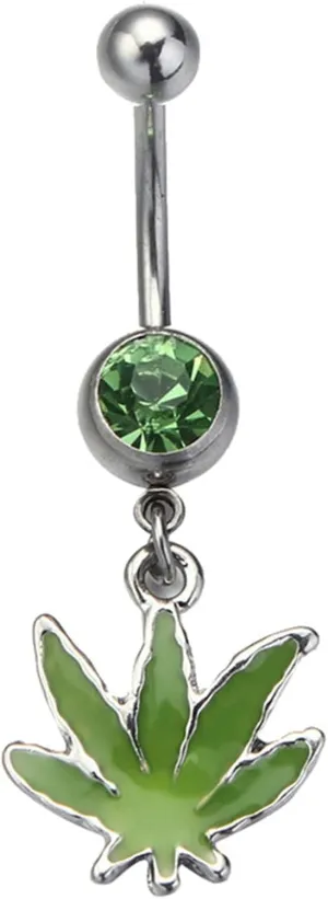 Gualiy Belly Button Rings Surgical Stainless Steel Leaves Shaped with Green Cubic Zirconia Navel Rings For Women