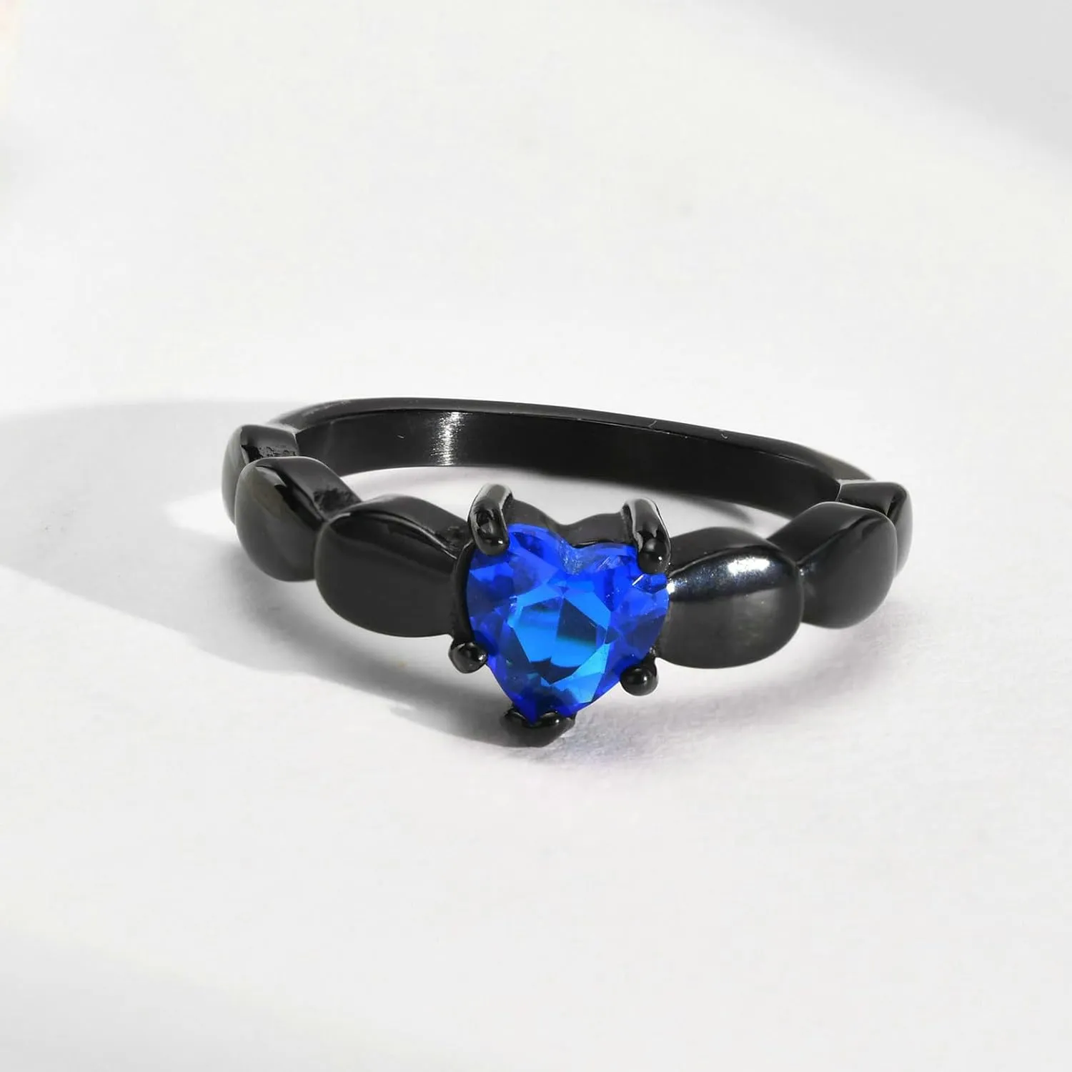 Gualiy Couples Stainless Steel Rings, Engraved Wedding Ring Sets Black Ring 8mm Heart Cubic Zirconia Rings Size 6-12