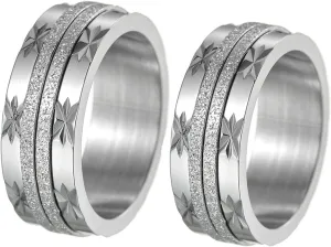 Gualiy Engraved Rings Stainless Steel, Engagement and Wedding Rings 8mm Spinner Ring with Sand Surface Rings Size 7-12