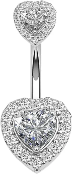 Gualiy Surgical Steel Belly Button Rings Dangling Heart Shaped with White Cubic Zirconia Belly Rings Jewelry