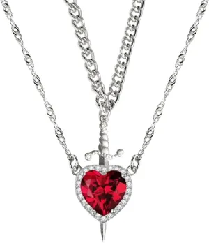 GulCean Heart Sword Necklace For Couples Stainless Steel Twist Water Wave Chain Cuban Chain Dainty Trendy Matching Sword And Heart Necklace Set Jewelry Gift