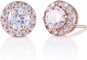 GULICX Halo Stud Earrings Round CZ Cubic Zirconia for women Silver/Gold Plated/Rose Gold Plated