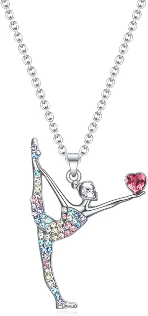 Gymnastics Gifts for Girls,Bling Rainbow Gymnast Necklace,Team USA Gymnastics Girl Jewelry Pendant,Sport Gymnastics Birthday Gifts for Girl Daugnter