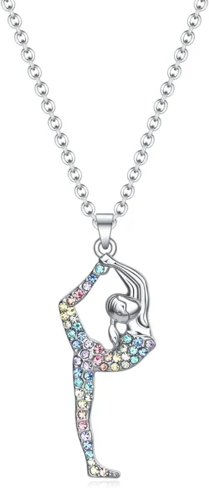 Gymnastics Gifts for Girls,Bling Rainbow Gymnast Necklace,Team USA Gymnastics Girl Jewelry Pendant,Sport Gymnastics Birthday Gifts for Girl Daugnter