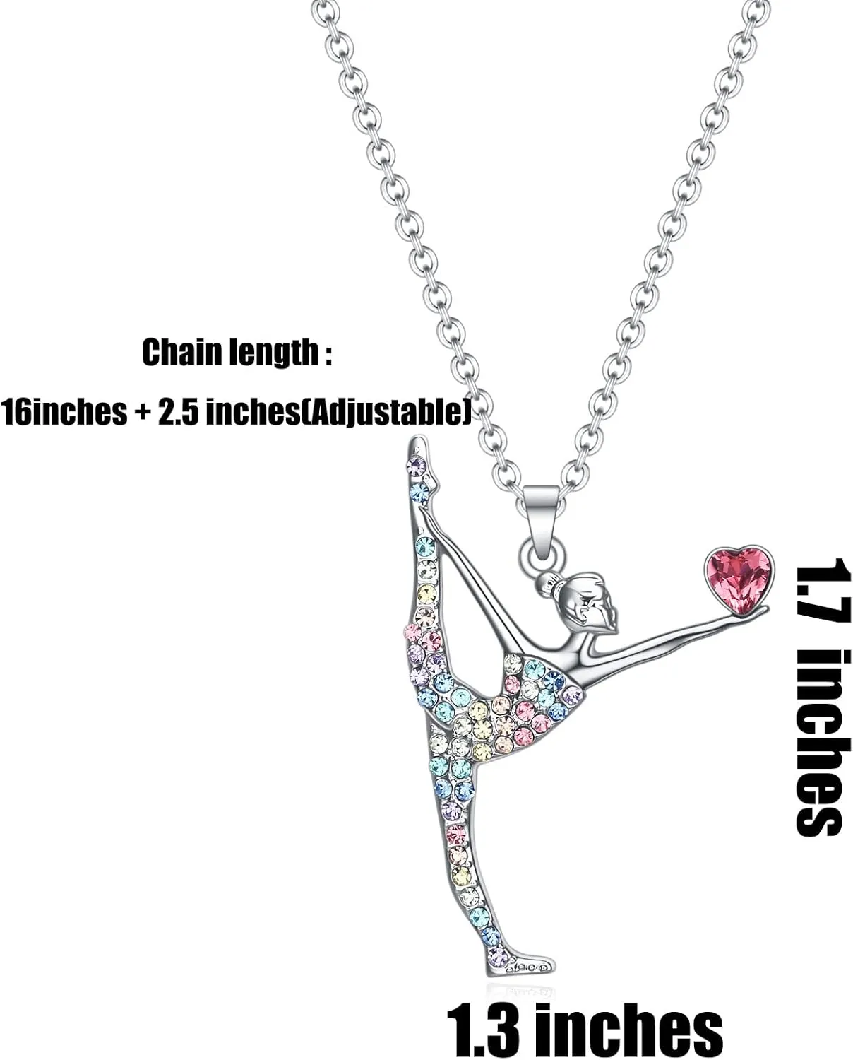 Gymnastics Gifts for Girls,Bling Rainbow Gymnast Necklace,Team USA Gymnastics Girl Jewelry Pendant,Sport Gymnastics Birthday Gifts for Girl Daugnter
