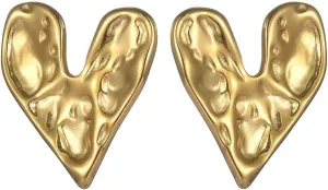 Hammered Heart Stud Earrings for Women 14K Gold Plated Stainless Steel Love Heart Minimalist Studs Earrings Hypoallergenic Ear Jewelry