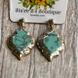 Hammered Silvertone Turquoise Morocco Earrings