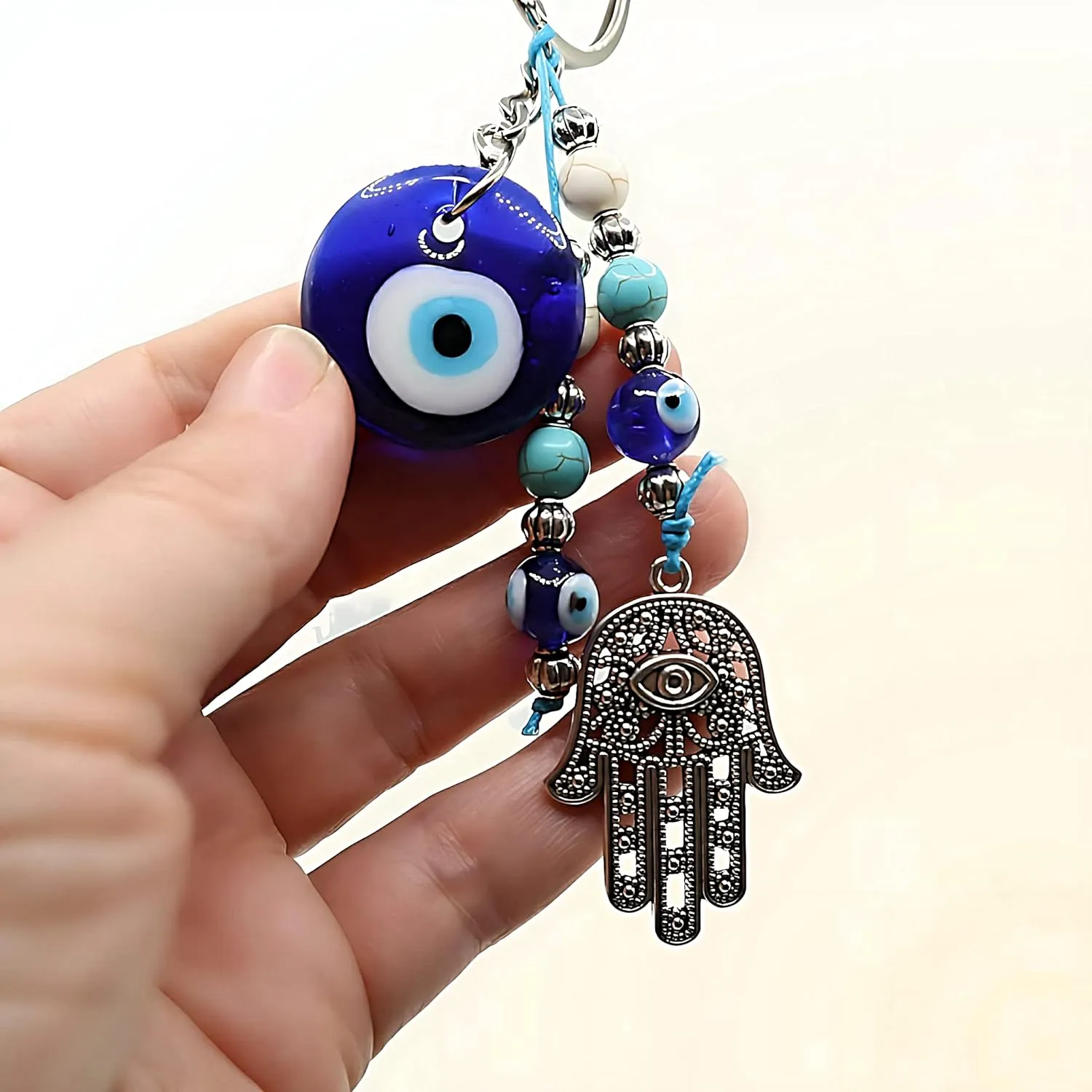 Hamsa Hand Keychain Turkish Evil Eye Key Chain Good Luck Charms Hamsa Ornament for Car Protection Amulet