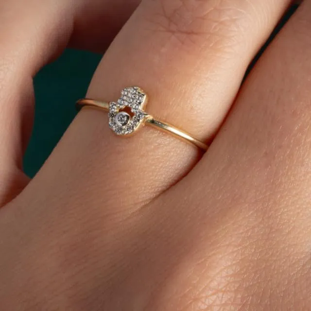 Hamsa Hand Protection CZ Fine Ring Real Solid Gold