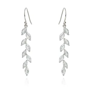 Handmade 925 Sterling Silver Leaf Dangling Earrings Crystal Wedding Dangle Earrings for Brides Bridesmaid Gift