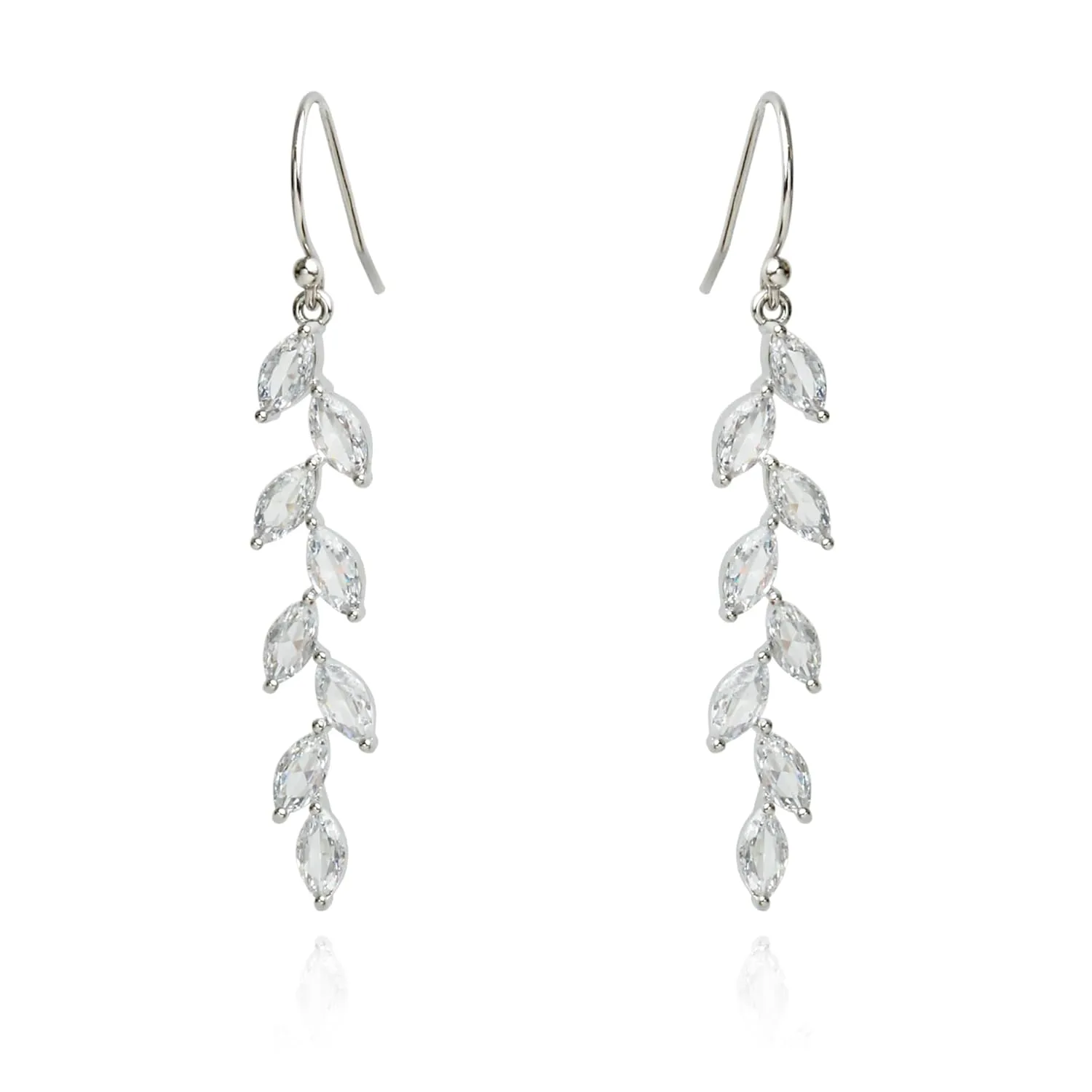 Handmade 925 Sterling Silver Leaf Dangling Earrings Crystal Wedding Dangle Earrings for Brides Bridesmaid Gift
