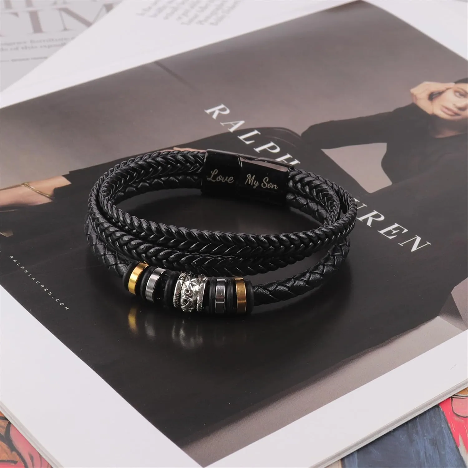 Handmade Braided Leather Stainless Steel Bracelets Punk Wristband Strand Bracelets Multi-Layer Bangle Bracelet for Men