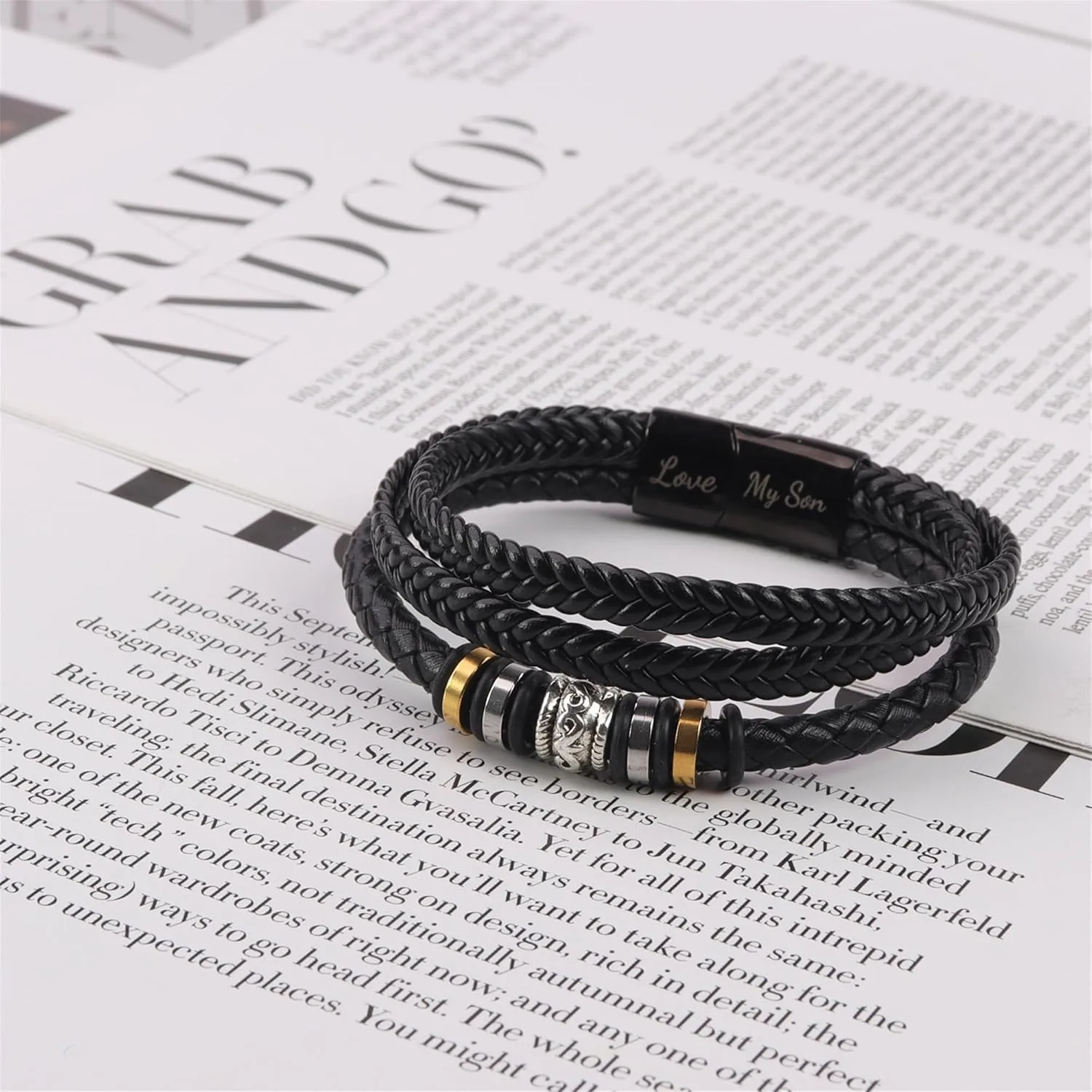 Handmade Braided Leather Stainless Steel Bracelets Punk Wristband Strand Bracelets Multi-Layer Bangle Bracelet for Men