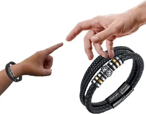 Handmade Braided Leather Stainless Steel Bracelets Punk Wristband Strand Bracelets Multi-Layer Bangle Bracelet for Men