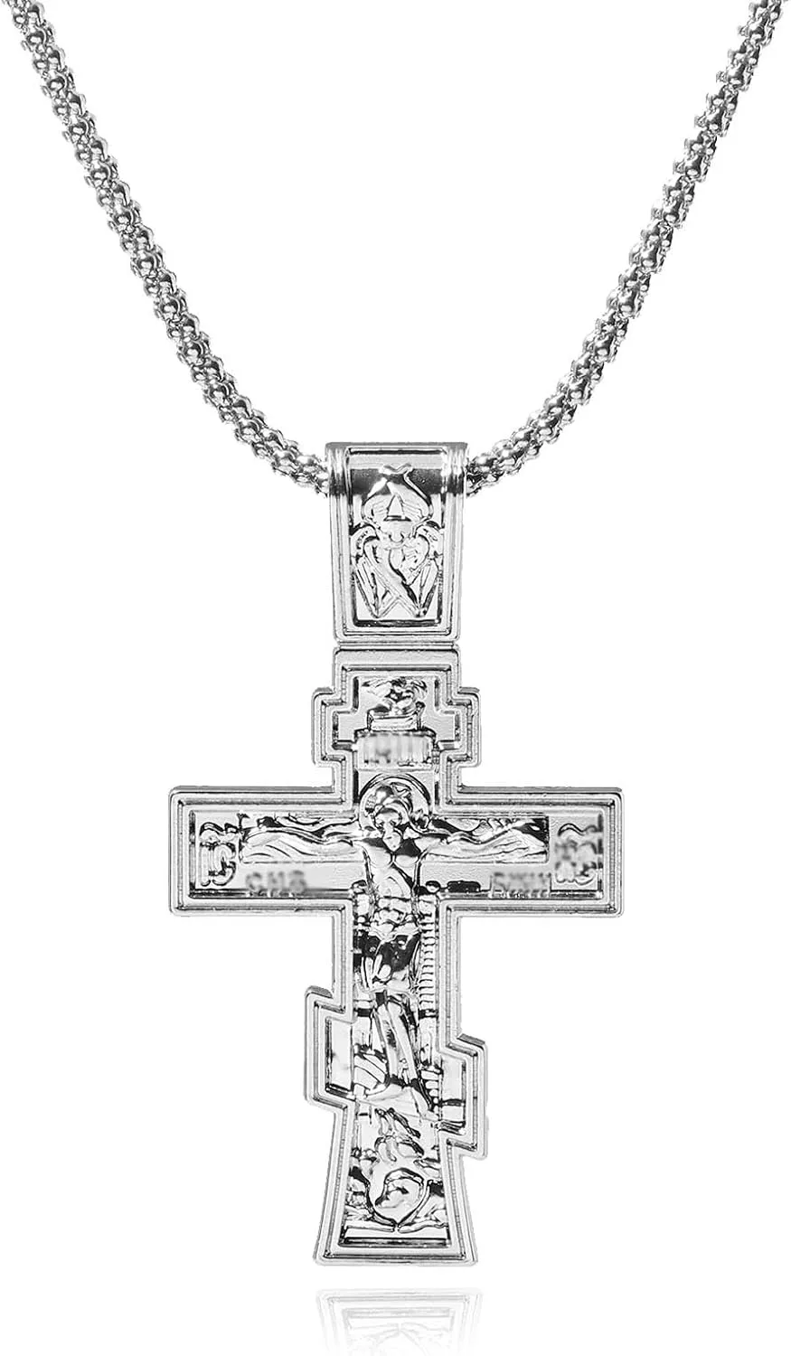 Handmade Jesus Crucifix Pendant, Retro Catholic Cross Crucifix with Lord's Prayer Pendant Necklace, Orthodox Cross Necklace - Unique Religious Jewelry Gift