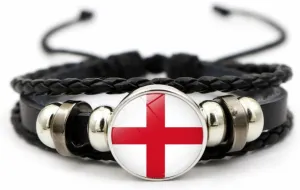 Handmade Vintage National Flag Leather Cuff Bracelets Braided Multilayer Adjustable Bangles Wristband for Women Men