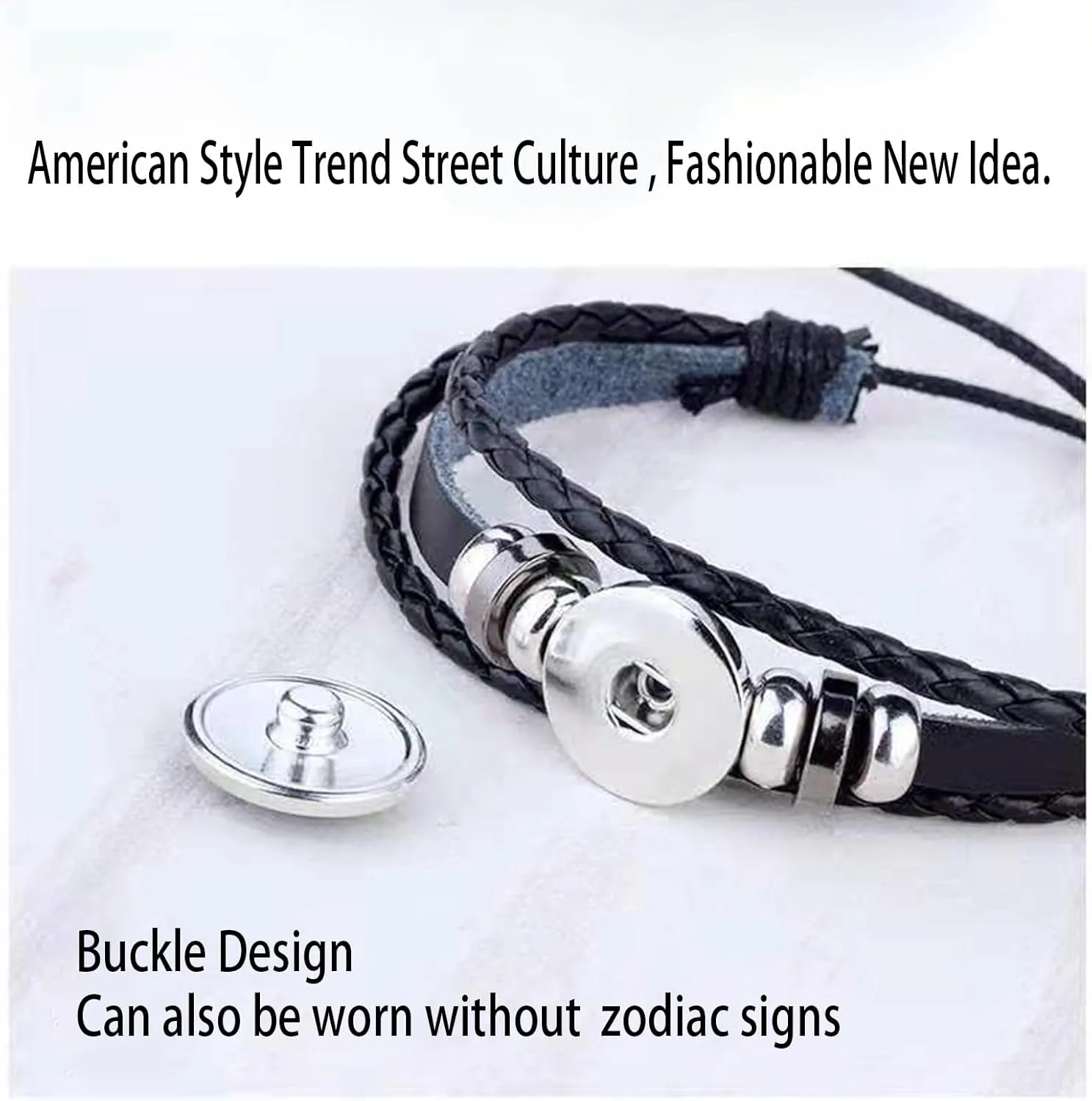 Handmade Woven Zodiac Sign Wrap Bracelet Constellation Zodiac Leather Black Bracelets Wristband for Women Men