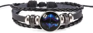 Handmade Woven Zodiac Sign Wrap Bracelet Constellation Zodiac Leather Black Bracelets Wristband for Women Men