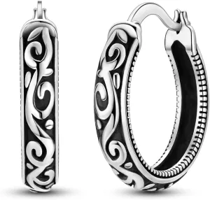 Hapour Vintage Filigree 925 Sterling Silver Oval Small Hoop Earrings for Women Fashion Flower Dainty Huggie Hoops Hypoallergenic Trendy Jewelry Birthday Gifts for Her