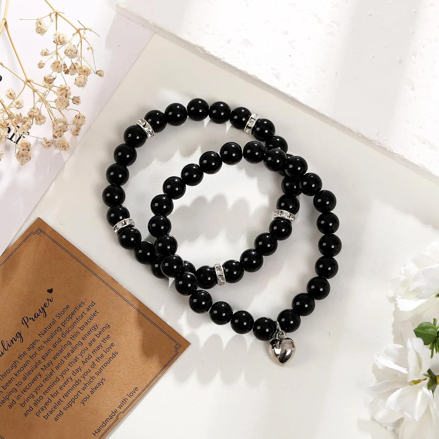 Healing Bracelets for Women Men Teens,8mm Natural Stone Healing Yoga Bracelet Stress Anxiety Relief Get Well Soon Gifts