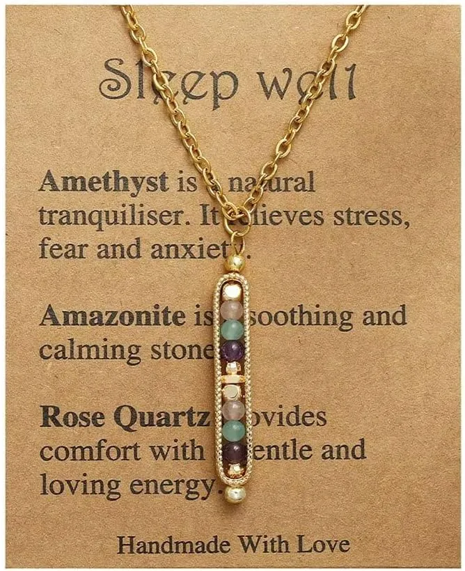Healing Crystal Necklace for Women Men Natural Stone Beads Pendant Necklace Spiritual Anxiety Necklace Empath Protection New Beginnings Gifts Jewelry