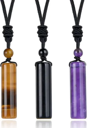 Healing Crystal Necklace Tiger Eye Amethyst Black Obsidian Energy Beads Stone Pendant Necklaces for Men Women Adjustable