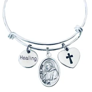 Healing Saint Pio Charm Bracelet Silver Expandable Bangle St Pio Medal Patron Saint of Healing