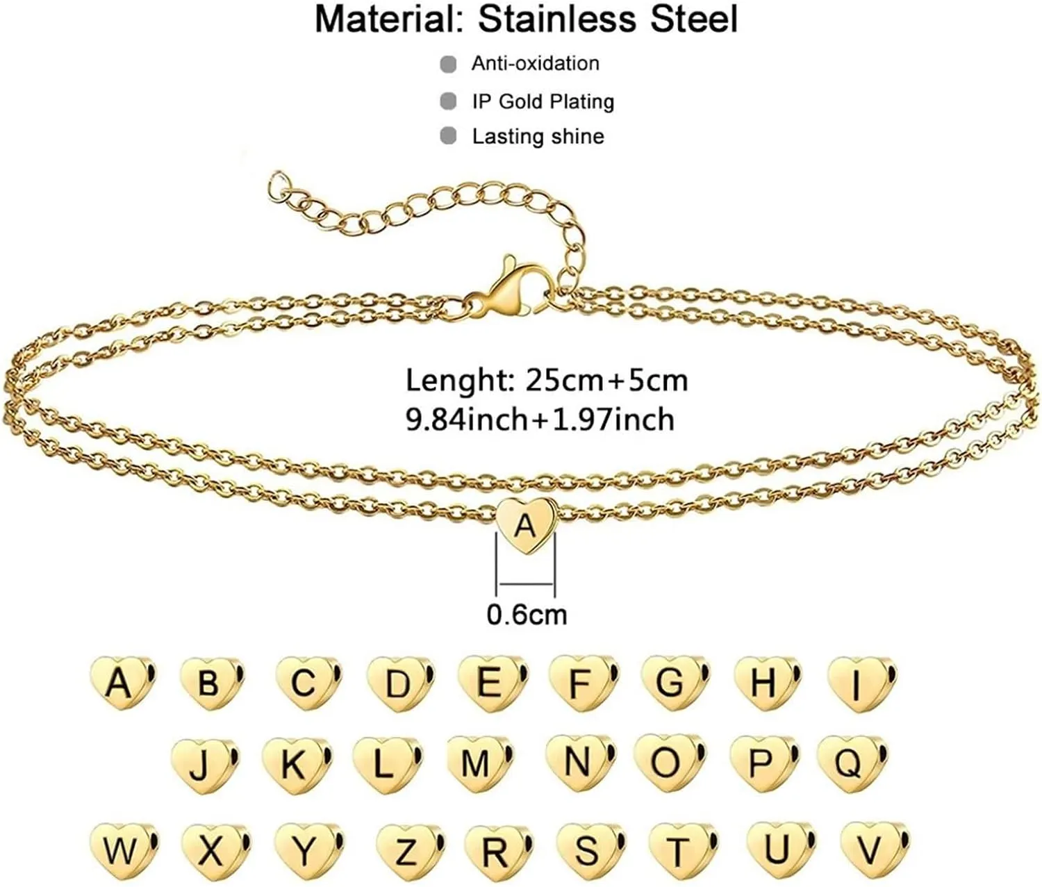 Heart Anklets for Women, Boho Jewelry Anklet Stainless Steel Double Chain Gold Foot Accessories Beach Summer