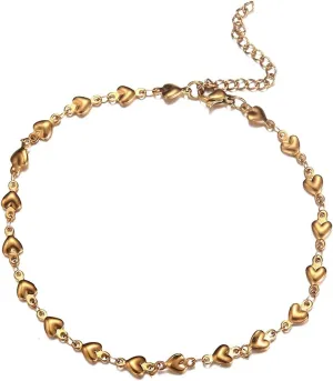 Heart Anklets for Women, Summer Anklets Boho Stainless Steel Silver/Gold Adjustable Foot Jewelry Beach