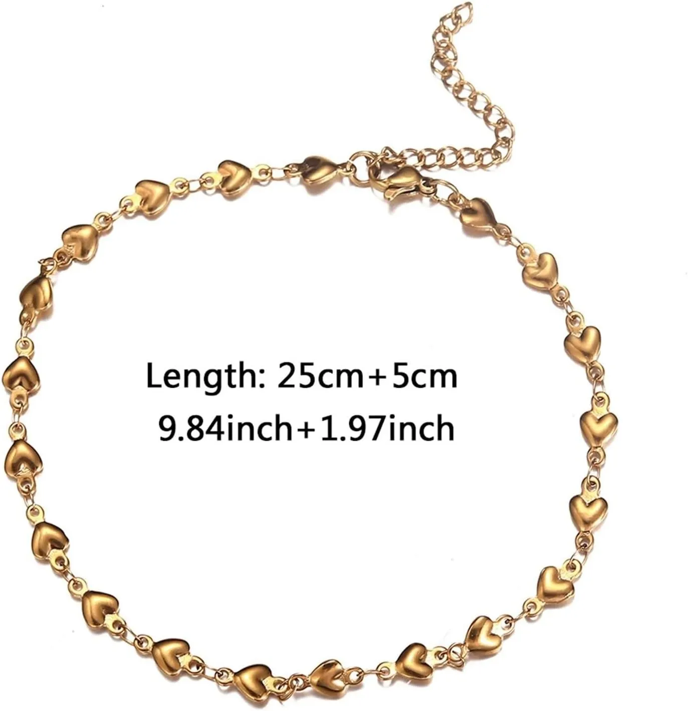 Heart Anklets for Women, Summer Anklets Boho Stainless Steel Silver/Gold Adjustable Foot Jewelry Beach