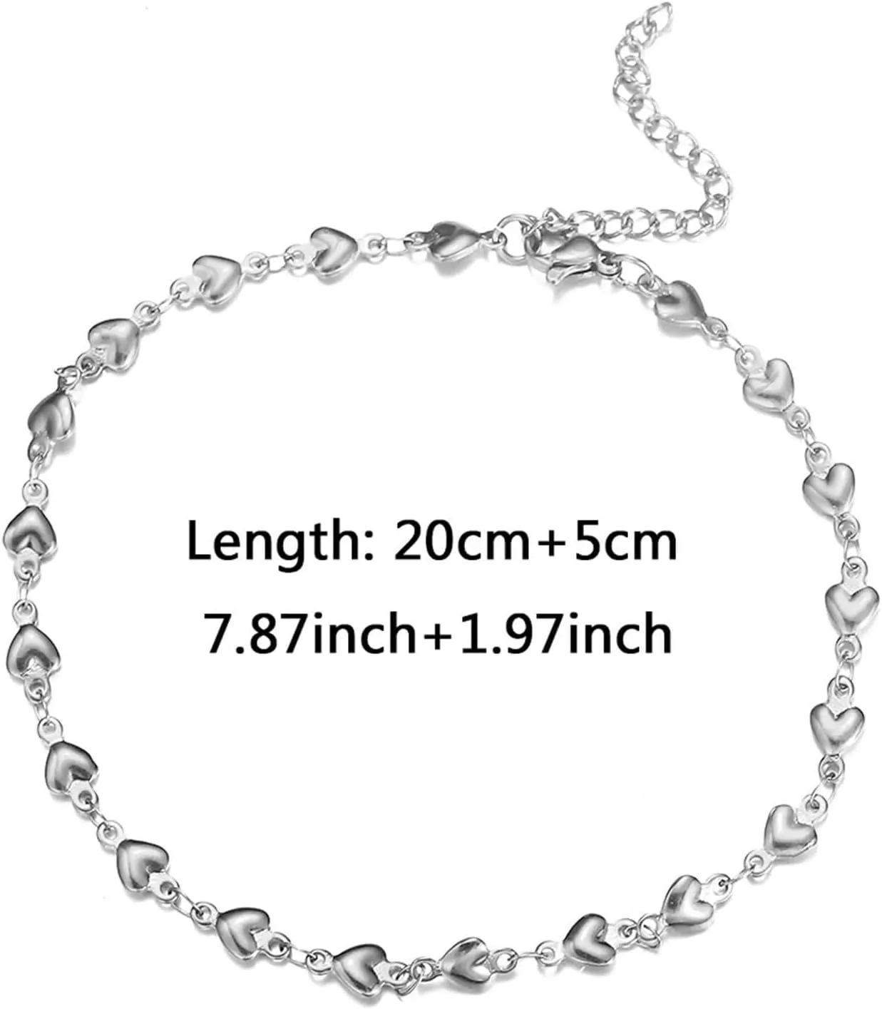 Heart Anklets for Women, Summer Anklets Boho Stainless Steel Silver/Gold Adjustable Foot Jewelry Beach