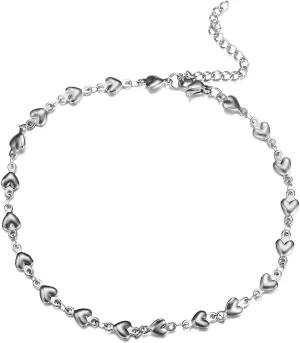 Heart Anklets for Women, Summer Anklets Boho Stainless Steel Silver/Gold Adjustable Foot Jewelry Beach