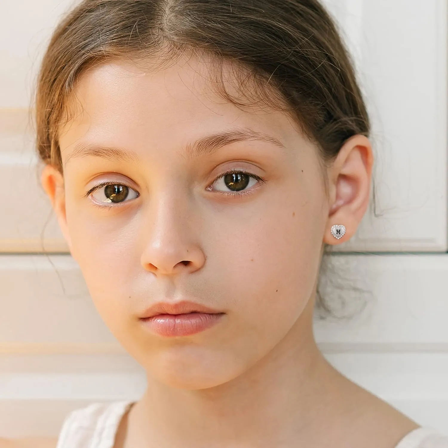 Heart Earrings for Girls Kids, 925 Sterling Silver Post Hypoallergenic Girls Earrings CZ Letter Earrings for Teen Girls Initial Earrings for Little Girls Kids Toddler Christmas Gifts
