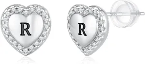 Heart Earrings for Girls Kids, 925 Sterling Silver Post Hypoallergenic Girls Earrings CZ Letter Earrings for Teen Girls Initial Earrings for Little Girls Kids Toddler Christmas Gifts