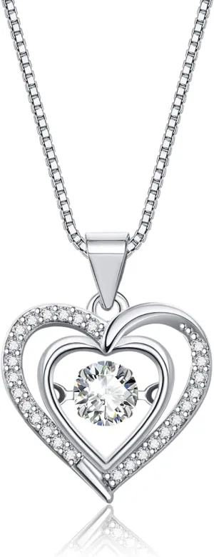 Heart Pendant Necklaces for Women 14K Rose Gold Plated with Birthstone Zirconia,Christmas Birthday Anniversary Jewelry Gift for Women Wife Her 18 2 inch