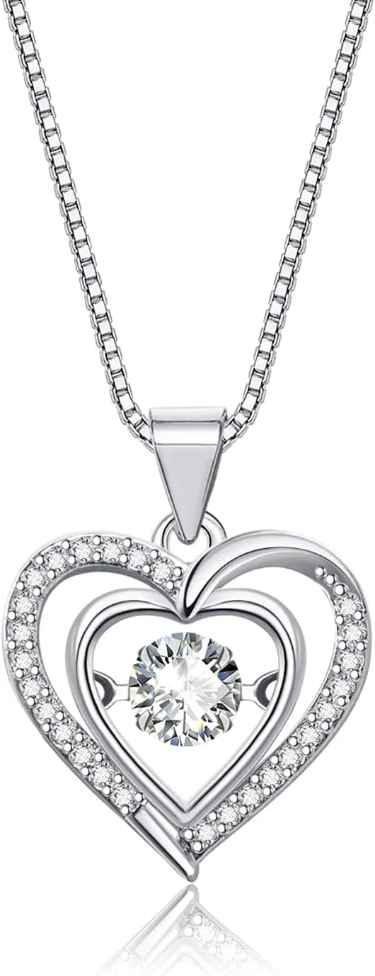 Heart Pendant Necklaces for Women 14K Rose Gold Plated with Birthstone Zirconia,Christmas Birthday Anniversary Jewelry Gift for Women Wife Her 18 2 inch