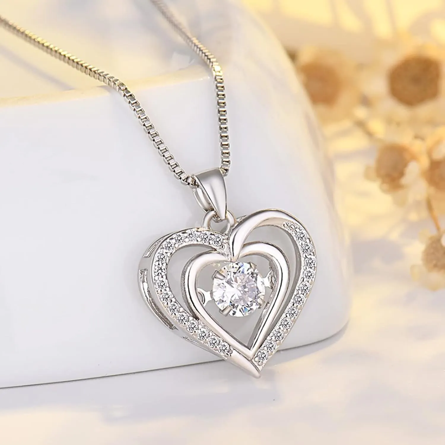 Heart Pendant Necklaces for Women 14K Rose Gold Plated with Birthstone Zirconia,Christmas Birthday Anniversary Jewelry Gift for Women Wife Her 18 2 inch