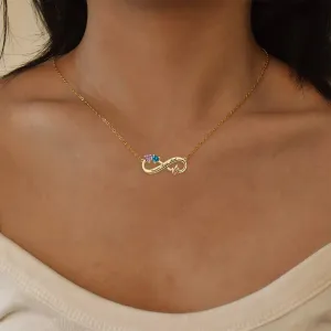 Heartbeat Infinity Personalized Birthstone Necklace, Gift For Couple Personalized Names Necklace Custom Birthday Jewelry Gift for Her Girlfriend Wife Personalized Two Birthstone Couple Necklace