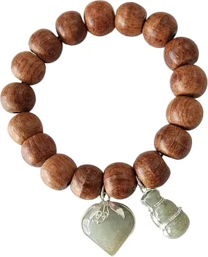 Heavens Tvcz Prayer Bead Bracelet Thai Beads Mala Beaded Bracelets Natural Wooden Bead Authentic with Calabash Jade Energy and Love Heart Good Fortune Jewelry Beautiful Wood Stretch
