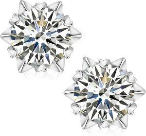 HELLOICE Moissanite Stud Earrings Snowflake Heart Earrings 925 Sterling Silver Hypoallergenic Round Cut Earrings Studs for Women Men