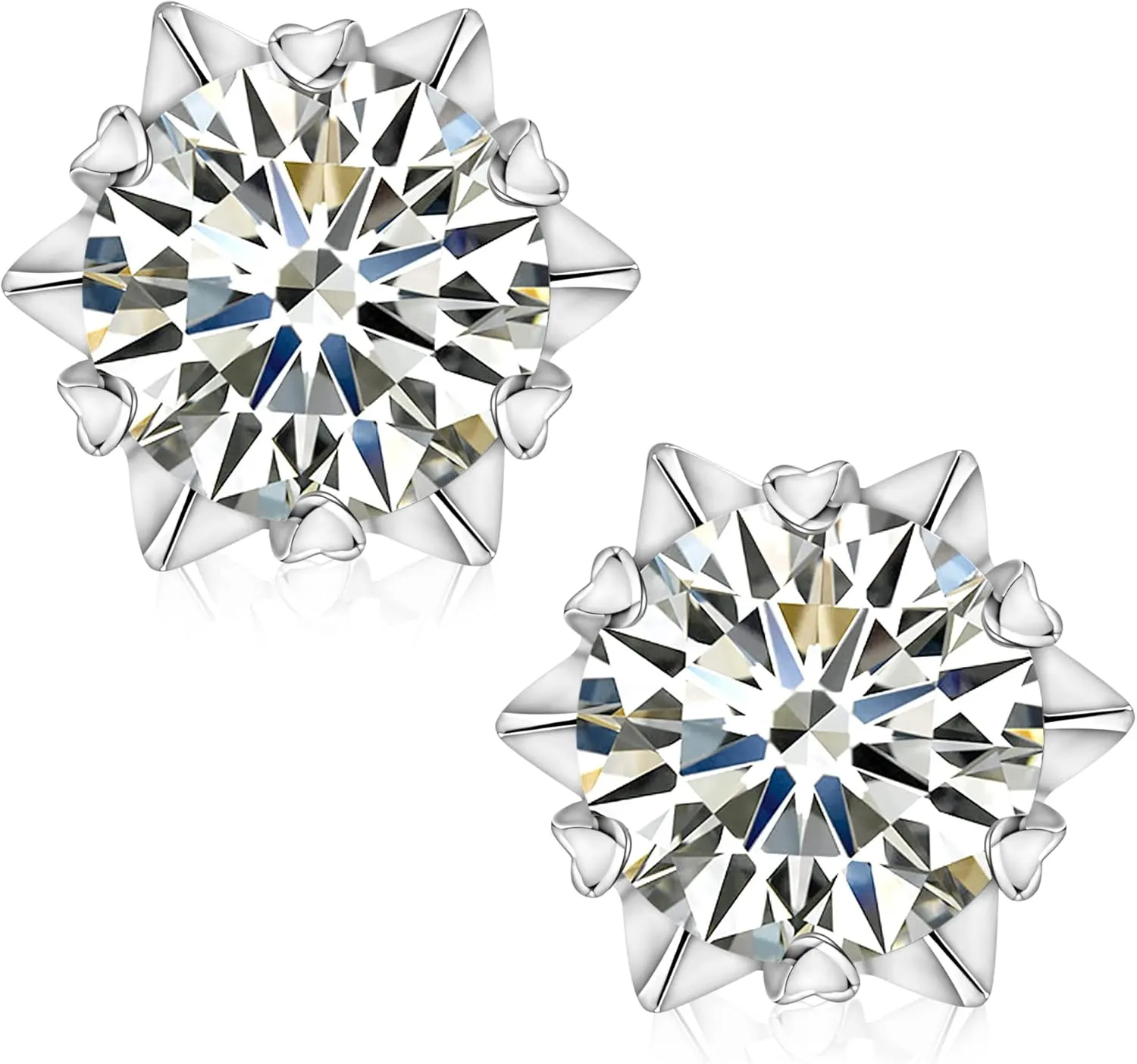 HELLOICE Moissanite Stud Earrings Snowflake Heart Earrings 925 Sterling Silver Hypoallergenic Round Cut Earrings Studs for Women Men