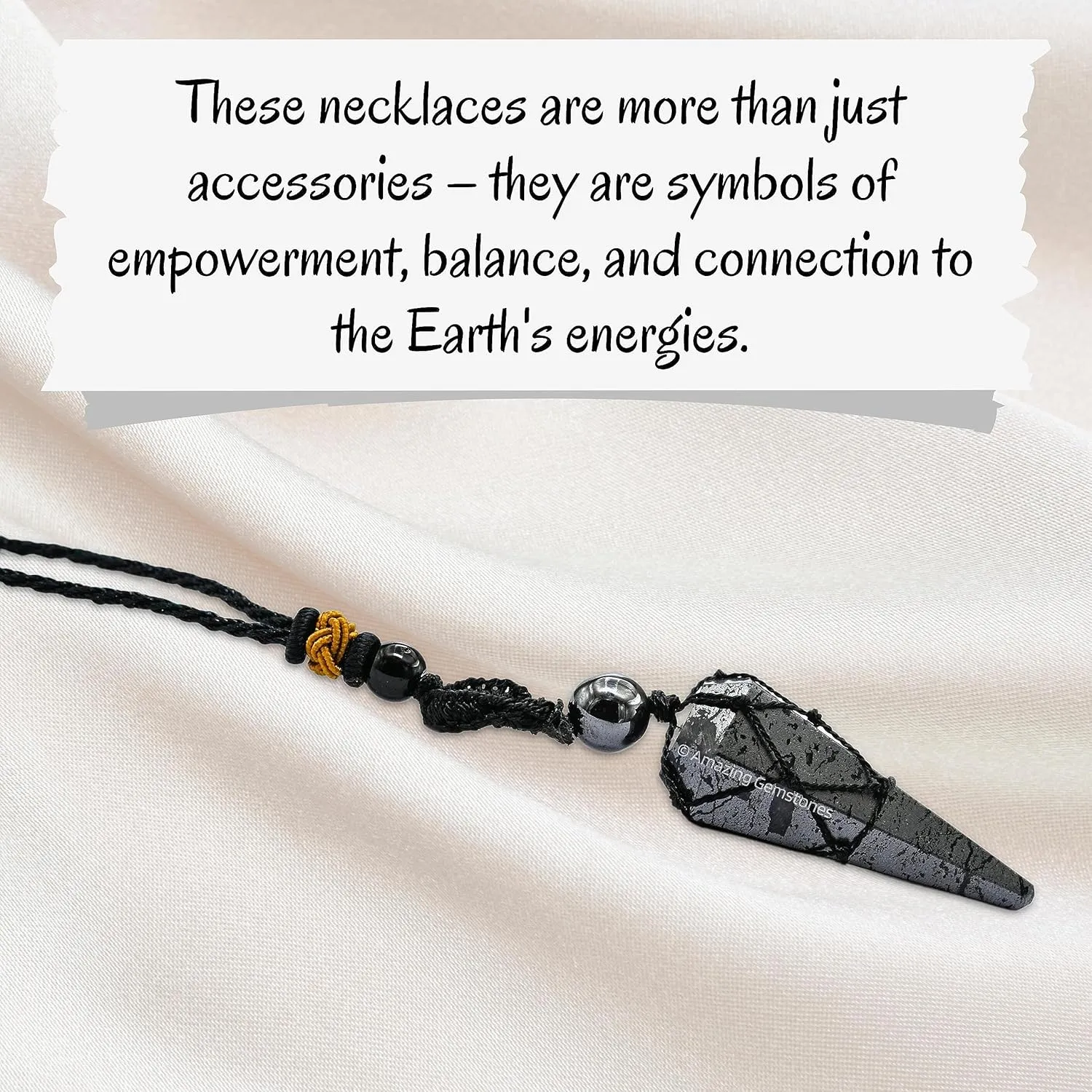 Hematite Crystal Jewelry for Men : Elegant and Stylish Men Jewelry, Unique Women Men Necklace with Hematite Crystal Stone Holder Necklace Pendulum (Black Macrame)