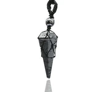 Hematite Crystal Jewelry for Men : Elegant and Stylish Men Jewelry, Unique Women Men Necklace with Hematite Crystal Stone Holder Necklace Pendulum (Black Macrame)