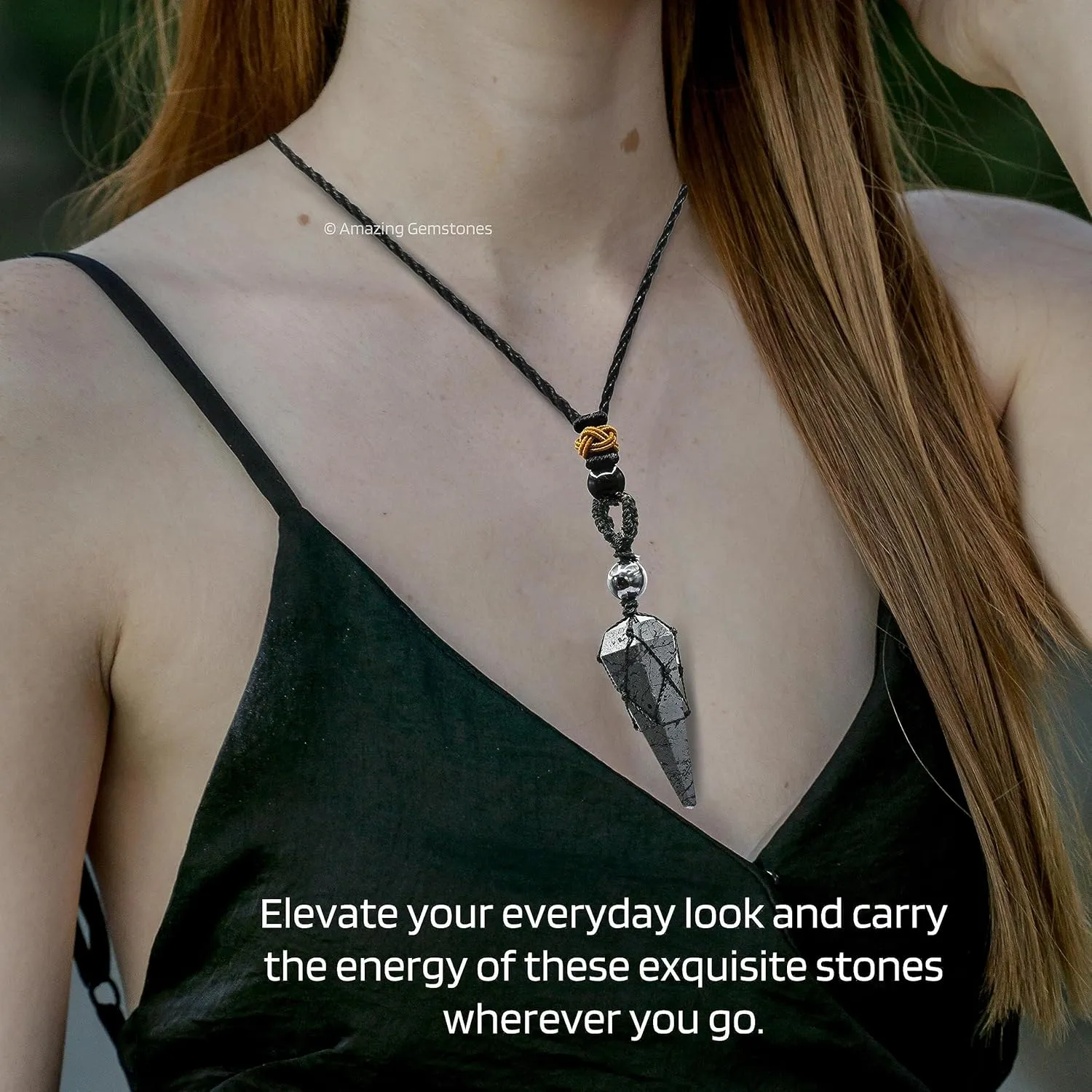 Hematite Crystal Jewelry for Men : Elegant and Stylish Men Jewelry, Unique Women Men Necklace with Hematite Crystal Stone Holder Necklace Pendulum (Black Macrame)