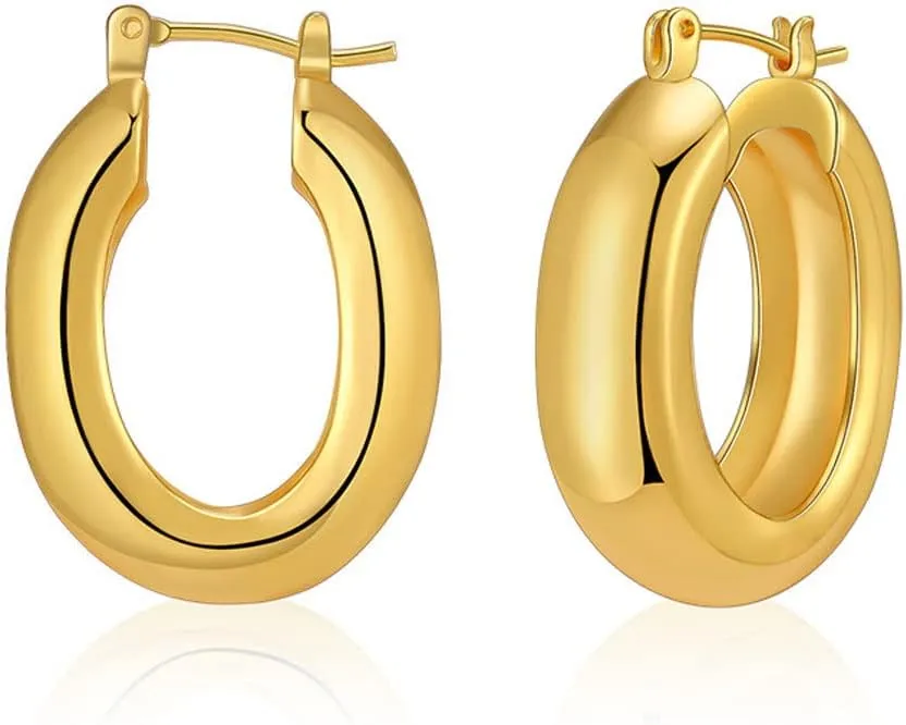 HEYu Chunky Gold Hoop Earrings - 18K Plated, Lightweight, Hypoallergenic Hoops - Minimalist Women's Jewelry - Birthday &