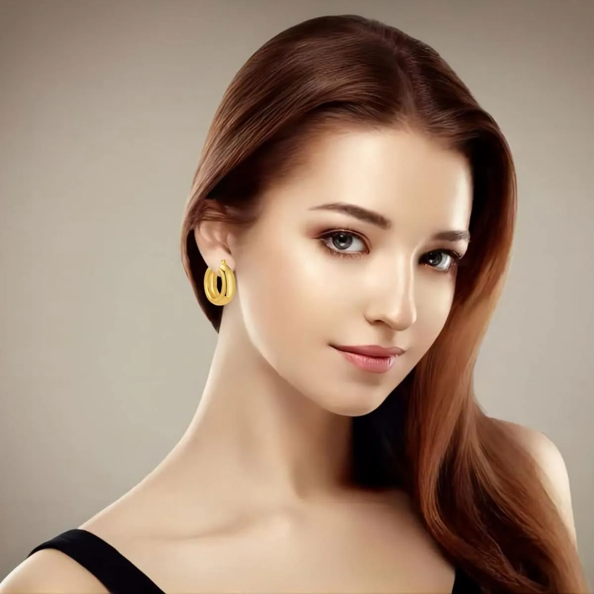 HEYu Chunky Gold Hoop Earrings - 18K Plated, Lightweight, Hypoallergenic Hoops - Minimalist Women's Jewelry - Birthday &