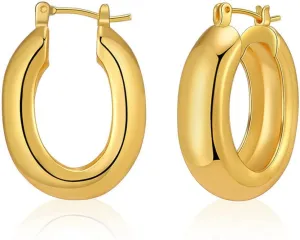 HEYu Chunky Gold Hoop Earrings - 18K Plated, Lightweight, Hypoallergenic Hoops - Minimalist Women's Jewelry - Birthday &