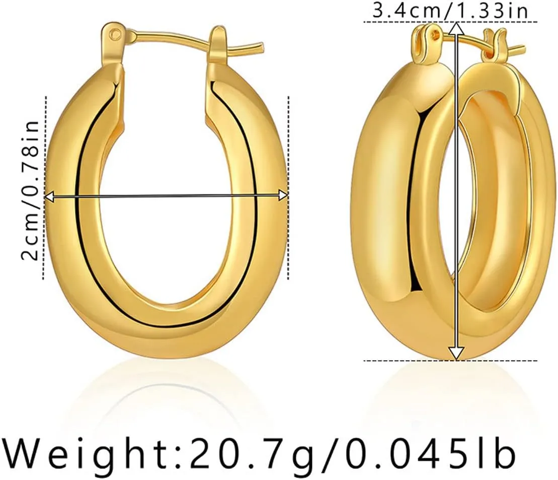 HEYu Chunky Gold Hoop Earrings - 18K Plated, Lightweight, Hypoallergenic Hoops - Minimalist Women's Jewelry - Birthday &