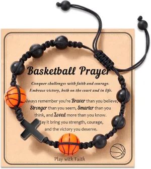 HGDEER Baseball Basketball Football Soccer Volleyball Gifts, Natural Stone Baseball Cross Bracelets for Teen Ideas with Message Gift Card